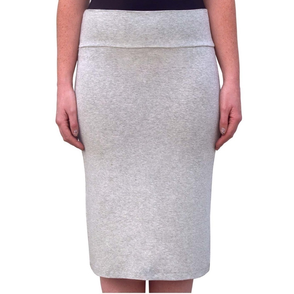Light Heather Grey Foldover Modest Pencil Skirt